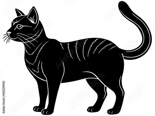 Stylized Black Cat Silhouette with Outline Details