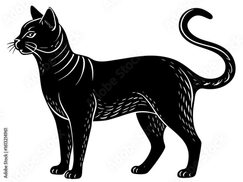 Stylized Black Cat Silhouette with Outline Details