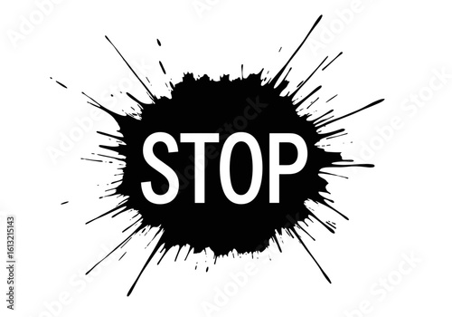 Ink splash design with the word "STOP" for warning and safety themes
