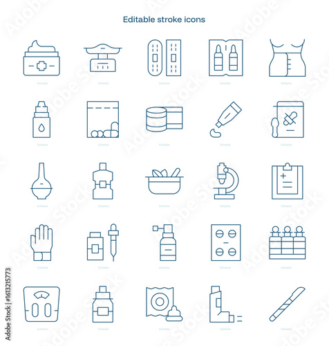 Pharmacy stroke icon. Pharmacy line icon set. editable stroke icon pack