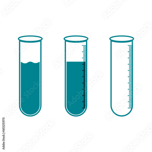 Set of Laboratory Test Tubes with Liquid Levels and Measurement Marks for Science and Medical Use