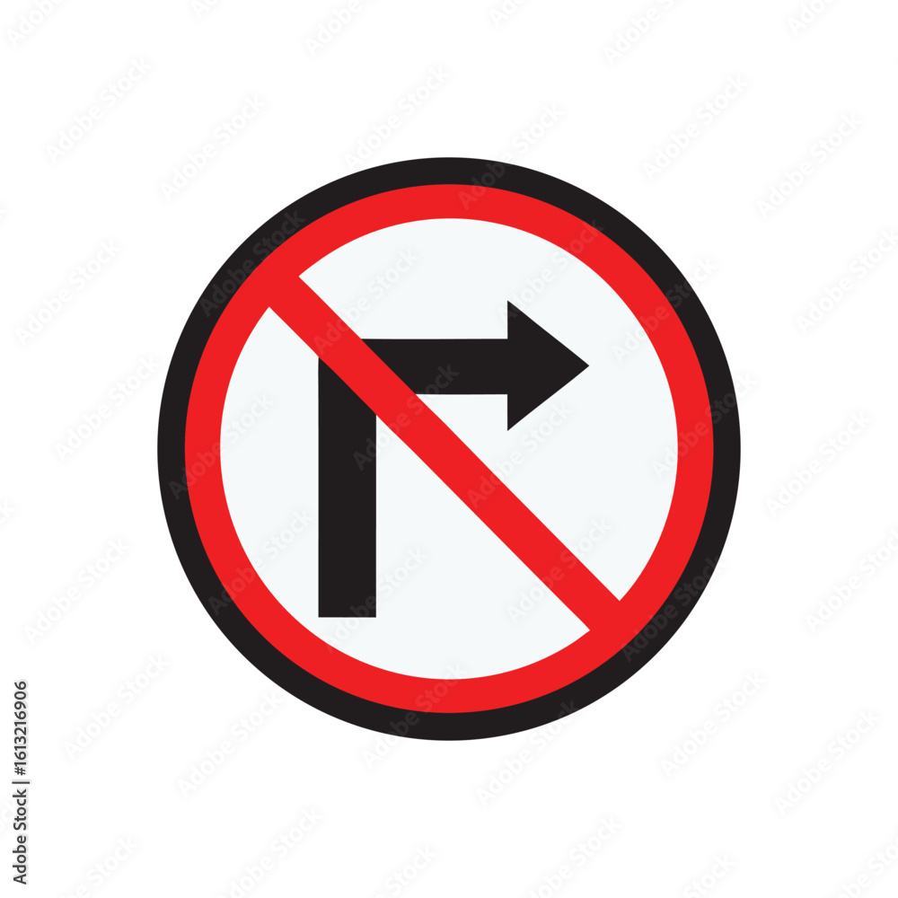 minimalist flat design of do not turn right sign silhouette vector icon illustration on white background minimalist flat design of do not turn right sign silhouette vector icon illustration on white background