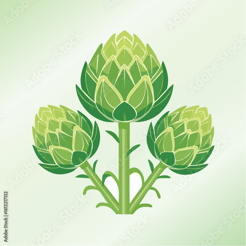 Flat illustration of fresh green artichoke with leaves, great for vegetarian or organic food graphics. Generative AI