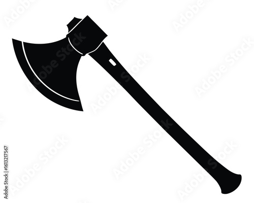 Black and white axe silhouette; strong, sharp, woodcut style Ai Generated