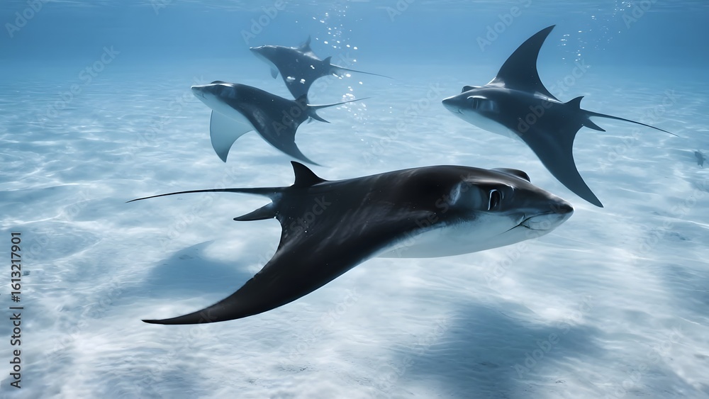 Obraz premium Underwater Ocean Scene with Marine Life and Seascape Elements