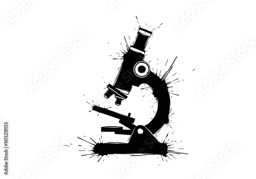 Microscope silhouette with paint splashes