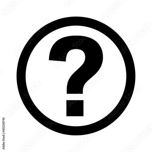 Black question mark symbol enclosed in a circle.