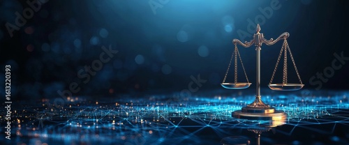 A gold scale sits on a blue glowing circuit board with a dark background and cinematic lighting.