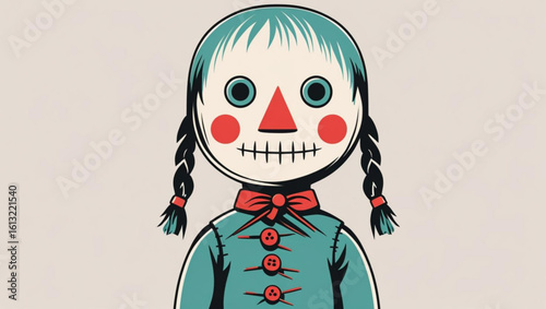 Creepy Vintage Rag Doll Girl Illustration for Halloween