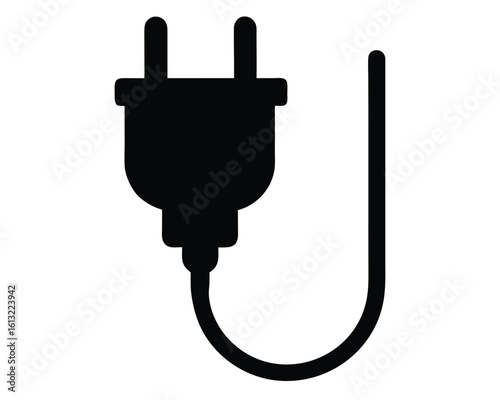 Simple Black Silhouette Electrical Plug Icon: Minimalist Design Ai Generated