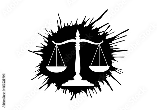 Scales of justice silhouette with splashes in an authoritative design