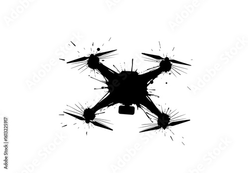 Drone silhouette with splashes in a modern technology style