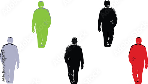 Solitary man in a suit walking away into a bright white expanse