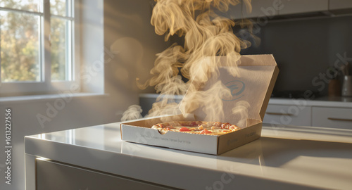 Steaming Hot Pizza in Delivery Box
