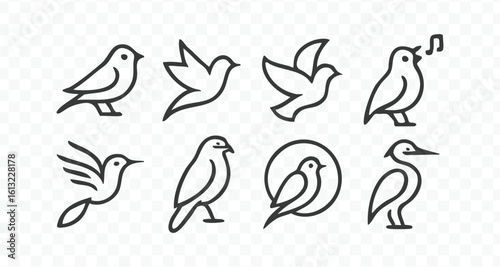 Bird line art icon set design