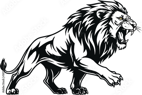 Fierce lion illustration roaring powerfully with sharp teeth and intense eyes ready for action as a symbol of strength and power