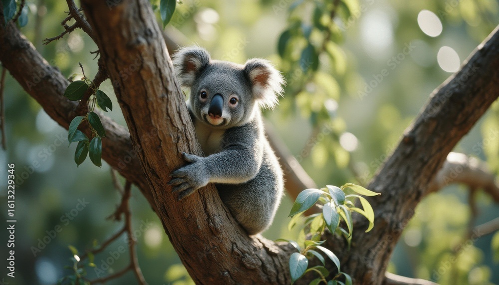 Fototapeta premium Koala sitting peacefully in forest during daytime