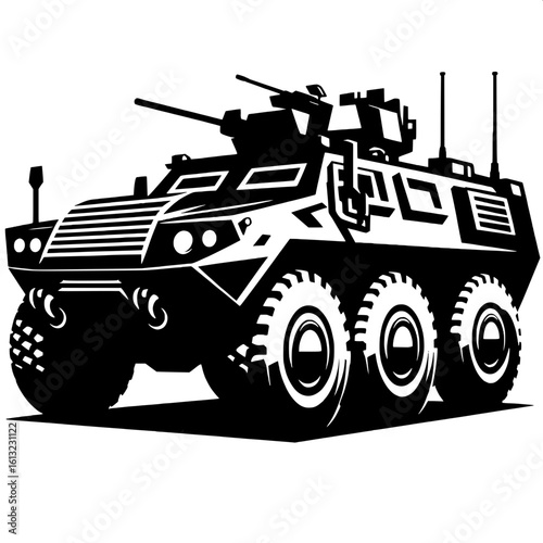 Black and White Vector Silhouette of an Armored Personnel Carrier (APC)