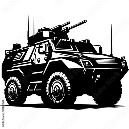 Black and White Vector Silhouette of an Armored Personnel Carrier (APC)