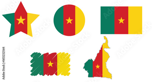 Free Download cameroon flag set and map. cameroon flag in official colours. independence day 1 january, map, circle,rectangle and heart shaped cameroon	 - GFXLoad