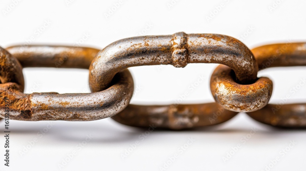 Fototapeta premium Rusty metal chain on white background in studio setting