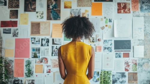 Contemplative African American woman in design studio during daytime