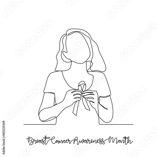 One continuous line drawing of Breast Cancer Awareness Month vector illustration. Breast Cancer Awareness Month themes design concept in simple linear continuous line. Great design for healthcare.