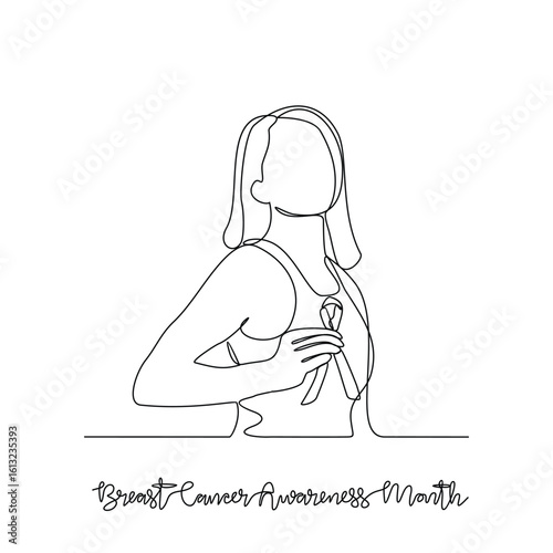 One continuous line drawing of Breast Cancer Awareness Month vector illustration. Breast Cancer Awareness Month themes design concept in simple linear continuous line. Great design for healthcare.