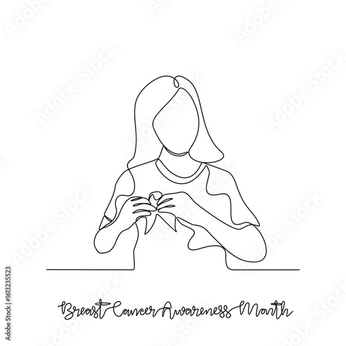 One continuous line drawing of Breast Cancer Awareness Month vector illustration. Breast Cancer Awareness Month themes design concept in simple linear continuous line. Great design for healthcare.