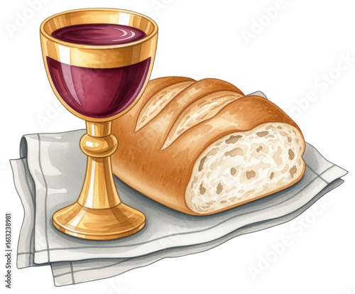 chalice bread watercolor, religious communion clip art preview