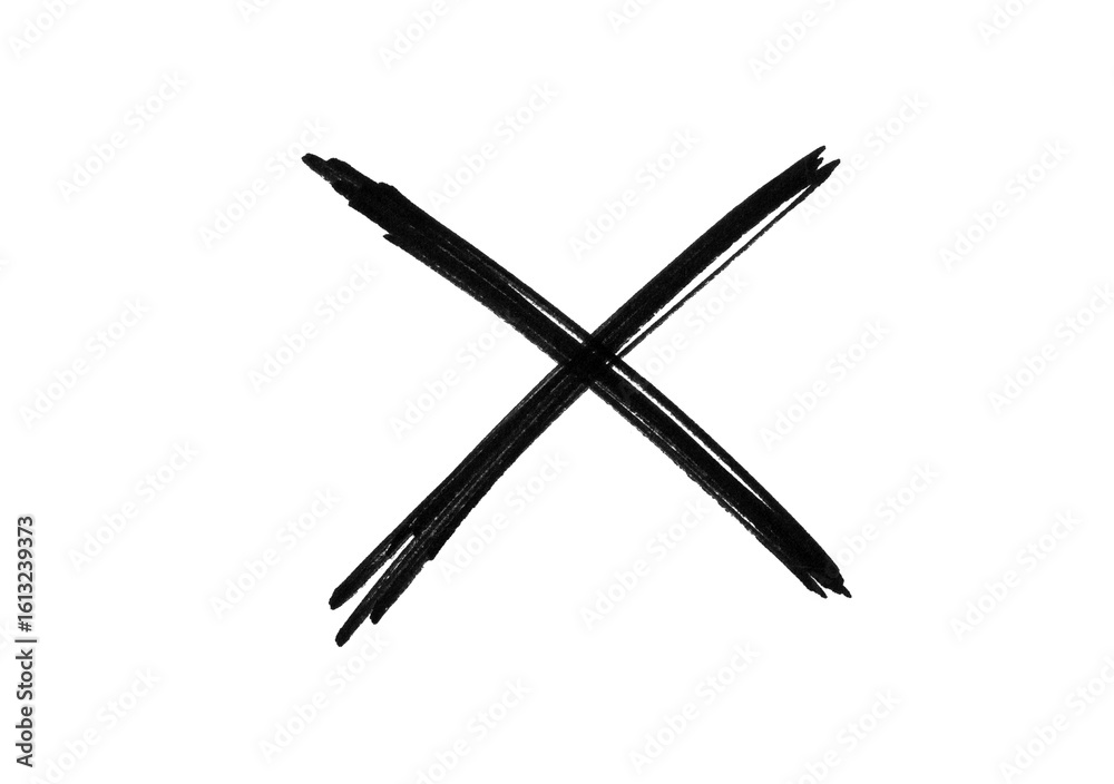 Naklejka premium Black cross sign on transparent background, Black cross marker png. Black cross marker isolated on a white background. hand-drawn black cross marker. 