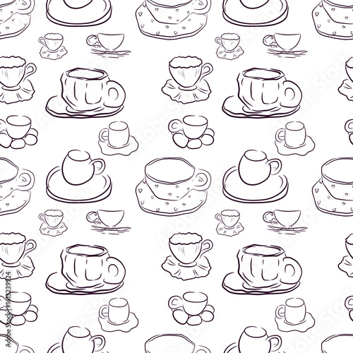 Seamless Tea Party Pattern Outline 