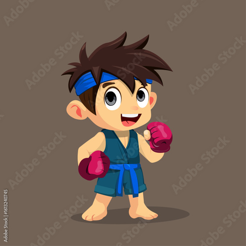 Street fighter stand up flat illustration cartoon character vector design with shadow