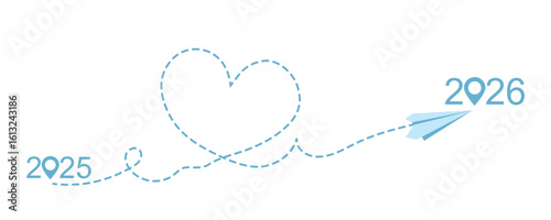 Paper plane from 2025 to 2026 with heart path