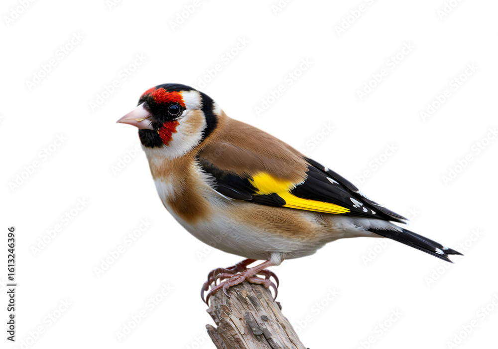 Naklejka premium European Goldfinch Perched on a Branch on transparent background