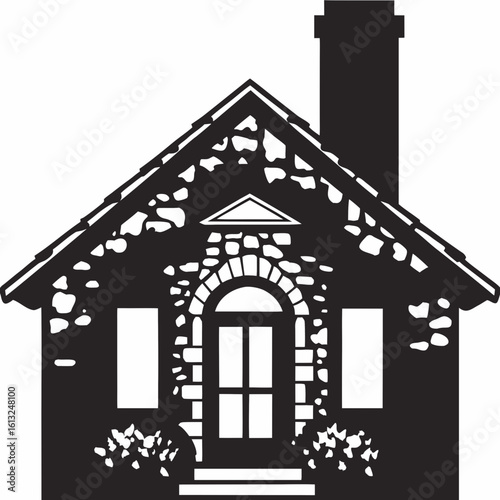 Black and white vector house with stone texture
