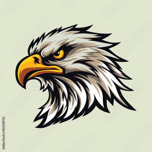 Fierce eagle head profile illustration with intense gaze
