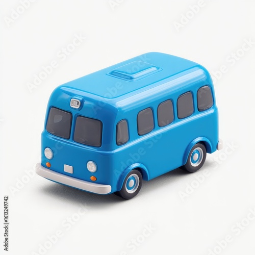 Blue toy bus, simple design,  flat, light background