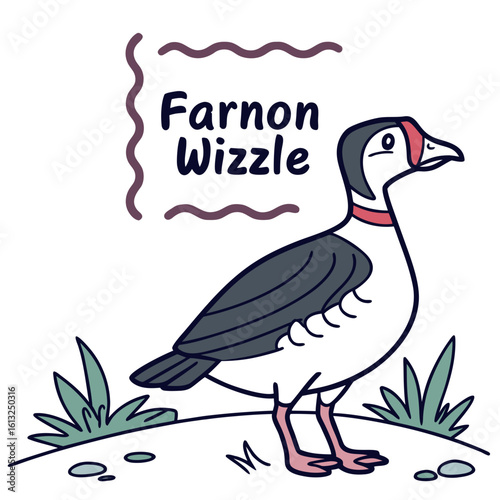 Cute cartoon bird named farnon wizzle standing in grass