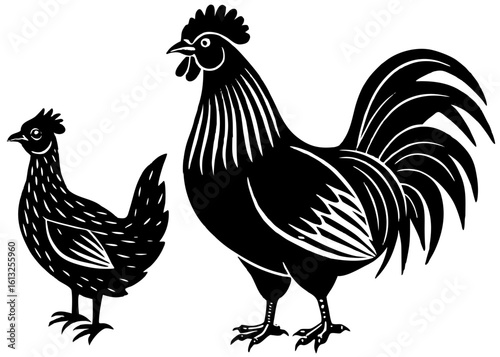  Rooster and Hen Chicken Silhouettes