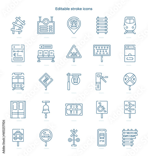 Railway stroke icon. Railway line icon set. editable stroke icon pack
