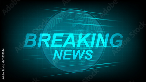 Breaking news screen banner, with globe world map, Hud futuristic elegance template design vector illustration for news channels or internet television broadcast concept widescreen ratio 16:9