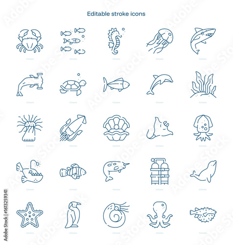 Sea Life stroke icon. Sea Life line icon set. editable stroke icon pack