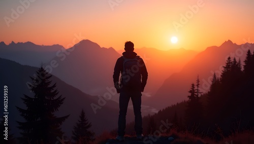 A lone black silhouette stands before a majestic natural scene under warm sunset light. Peaceful, cinematic, and full of depth. AI-Generated!

