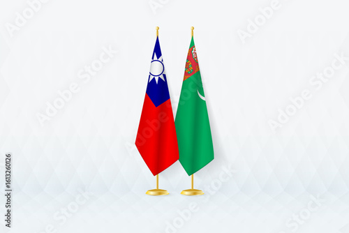 Taiwan and Turkmenistan Flags Side by Side, Symbol of International Partnership.