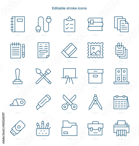 Stationery stroke icon. Stationery line icon set. editable stroke icon pack