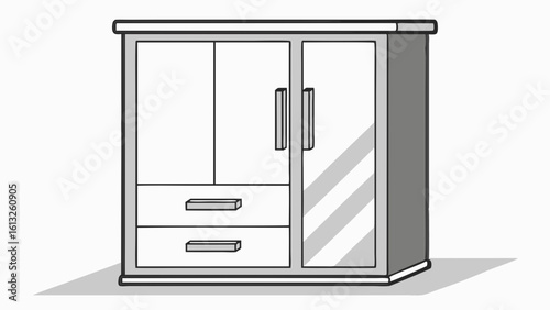 Vector illustration of a modern cabinet with glass doors and drawers for stylish storage