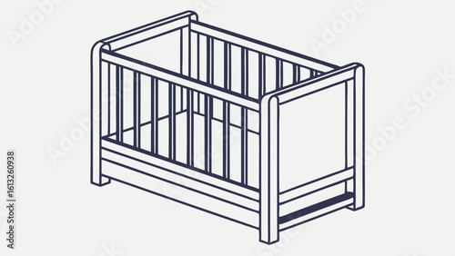 Vector illustration of a wooden baby crib designed for nursery and infant comfort