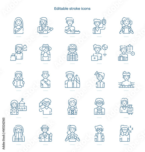 Travel stroke icon. Travel line icon set. editable stroke icon pack