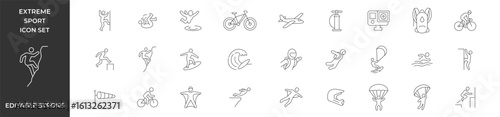 Extreme sport outline icon set. Different extreme sports icons. Editable stroke. Vector illustration